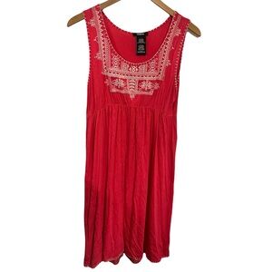 Premise Hot Pink Sun Dress Embroidered With White Design